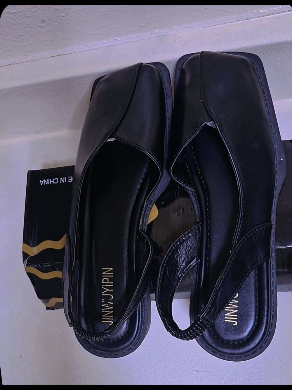 Black Slingback Square-Toe Loafers